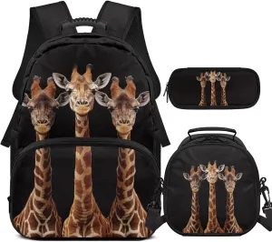 HUGS IDEA 3D Giraffe Kids Backpack for Boys Lightweight Children School Backpack for Kids 3Pcs School Bookbag and Insulated Lunch Box Set Large School Bag for Elementary Middle Students