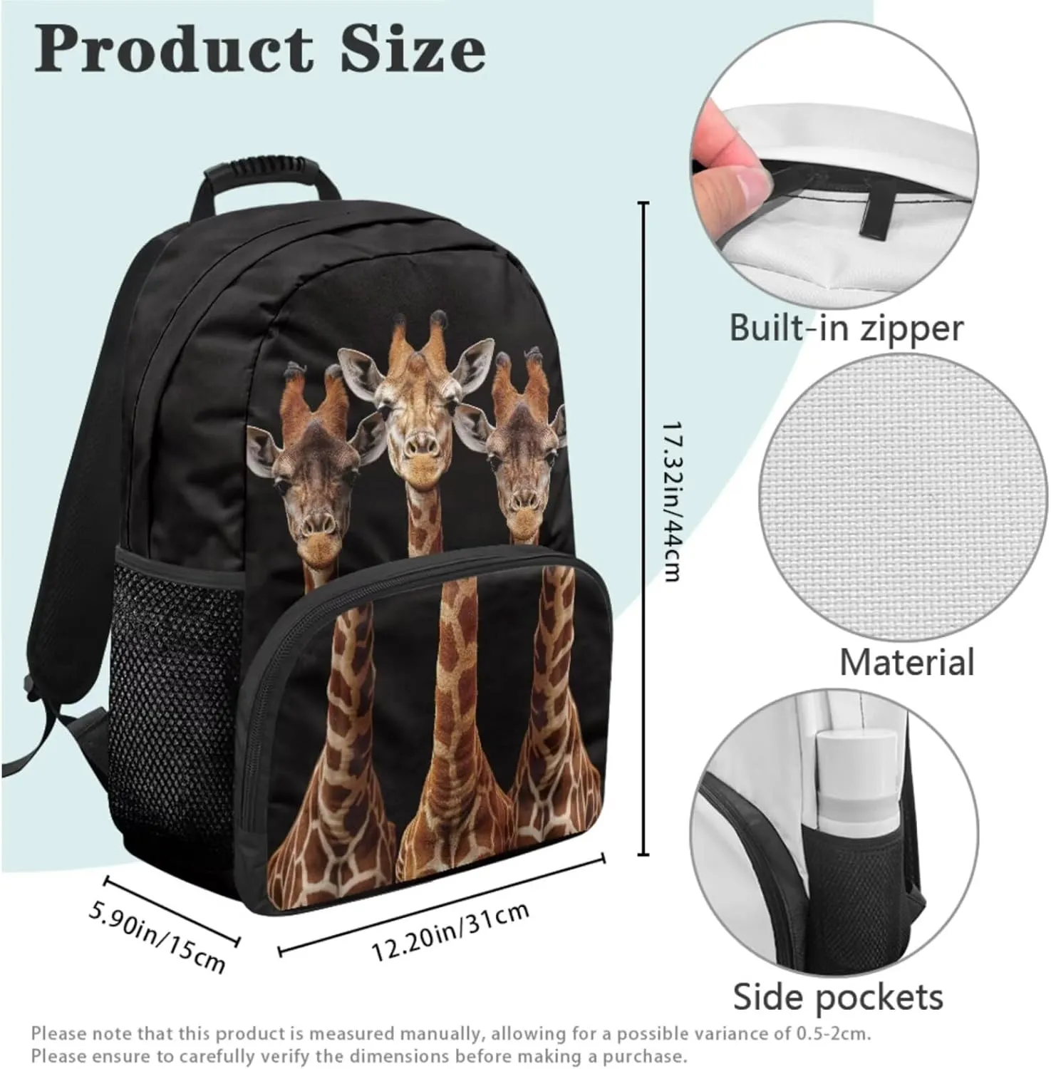HUGS IDEA 3D Giraffe Kids Backpack for Boys Lightweight Children School Backpack for Kids 3Pcs School Bookbag and Insulated Lunch Box Set Large School Bag for Elementary Middle Students