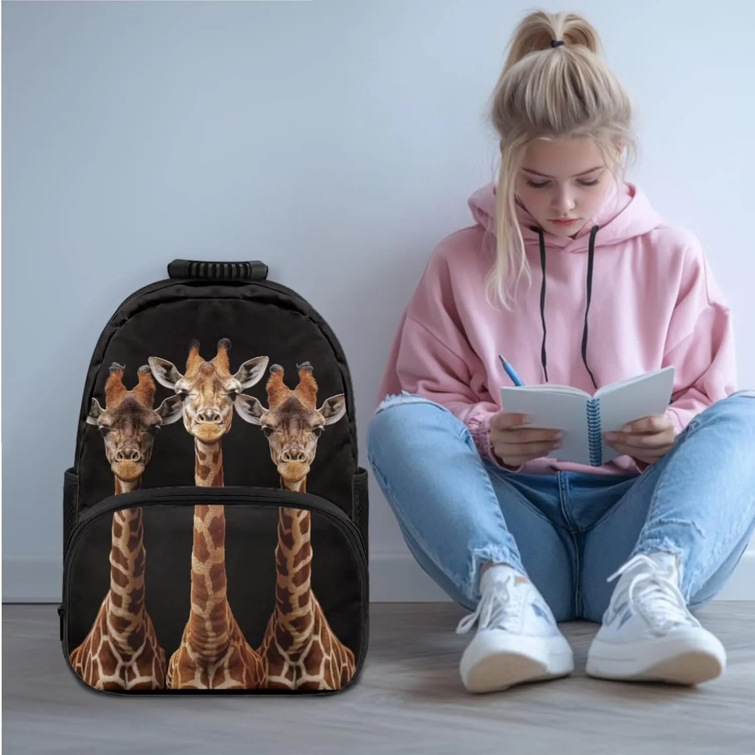 HUGS IDEA 3D Giraffe Kids Backpack for Boys Lightweight Children School Backpack for Kids 3Pcs School Bookbag and Insulated Lunch Box Set Large School Bag for Elementary Middle Students