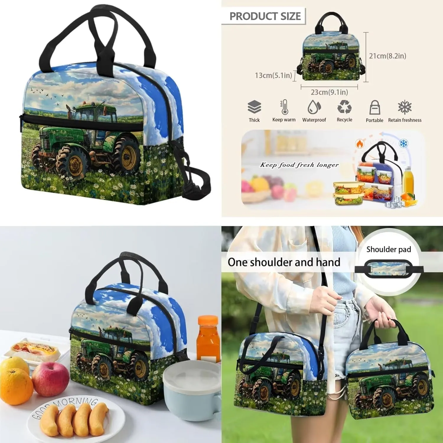 HUGS IDEA Cartoon Tractor Backpack for Kids Lightweight School Backpack for Boys 12-14 School Backpack with Lunch Box Lightweight School Bag for Boys Portable Lunch Bag for Students