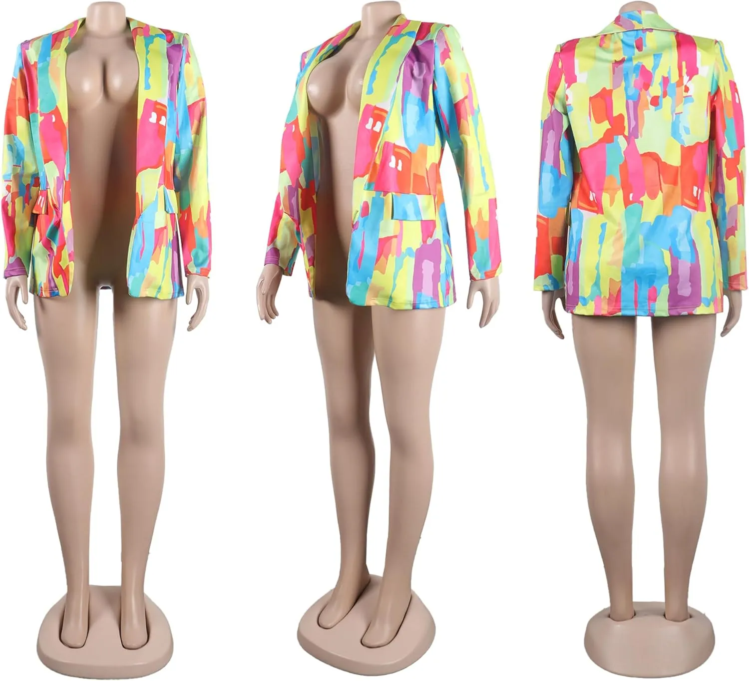 HuiSiFang Women's Printed Blazer Jacket Long Sleeve Open Front Casual Multicolor Print Top