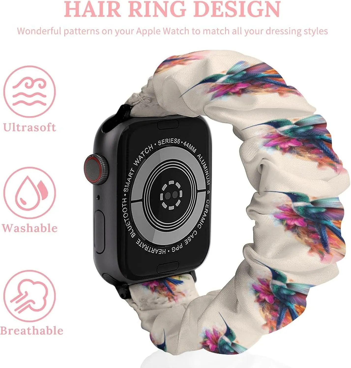 Hummingbird Flower Watercolor Fashion Watch Strap Scrunchies Wristbands Compatible With IWatch Series