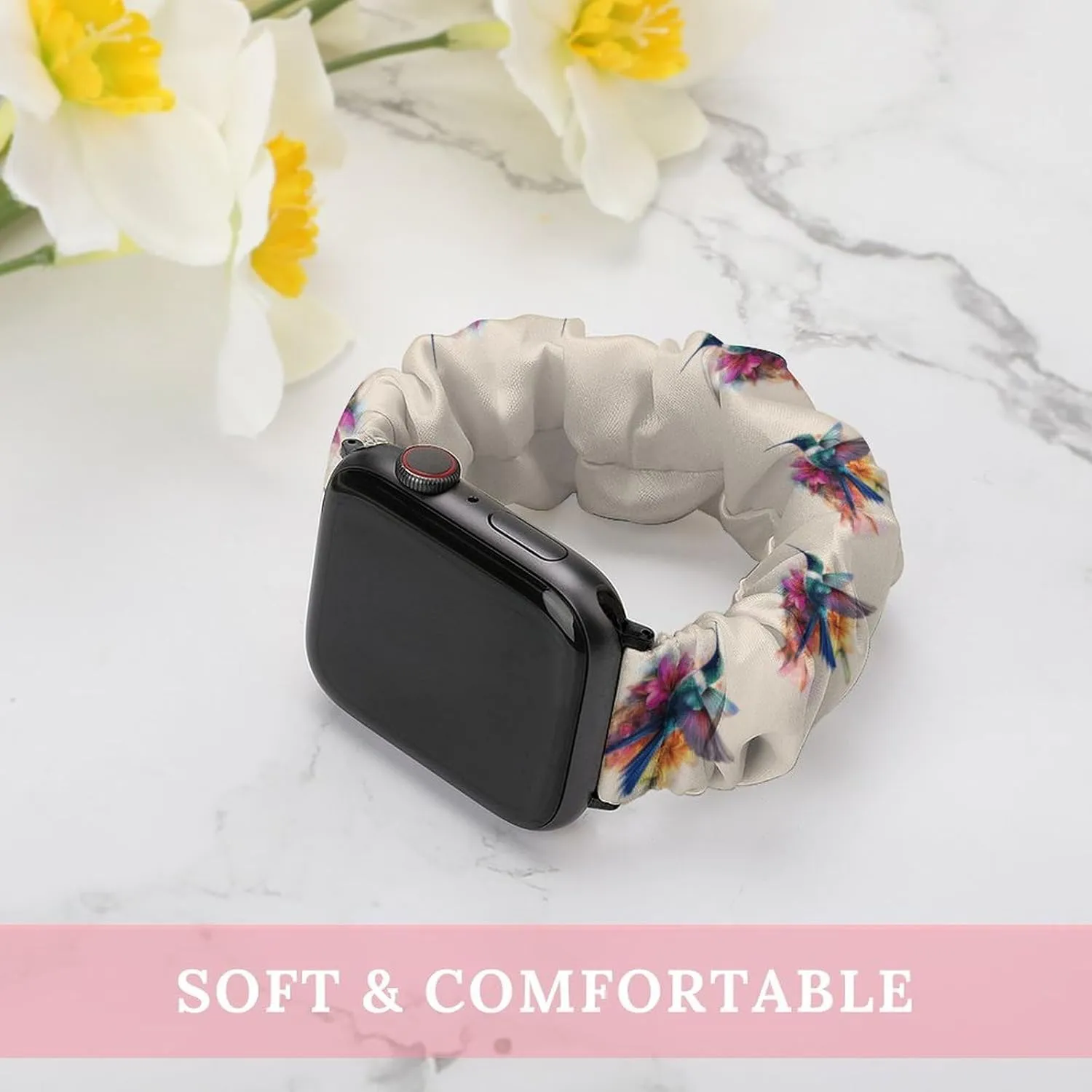 Hummingbird Flower Watercolor Fashion Watch Strap Scrunchies Wristbands Compatible With IWatch Series