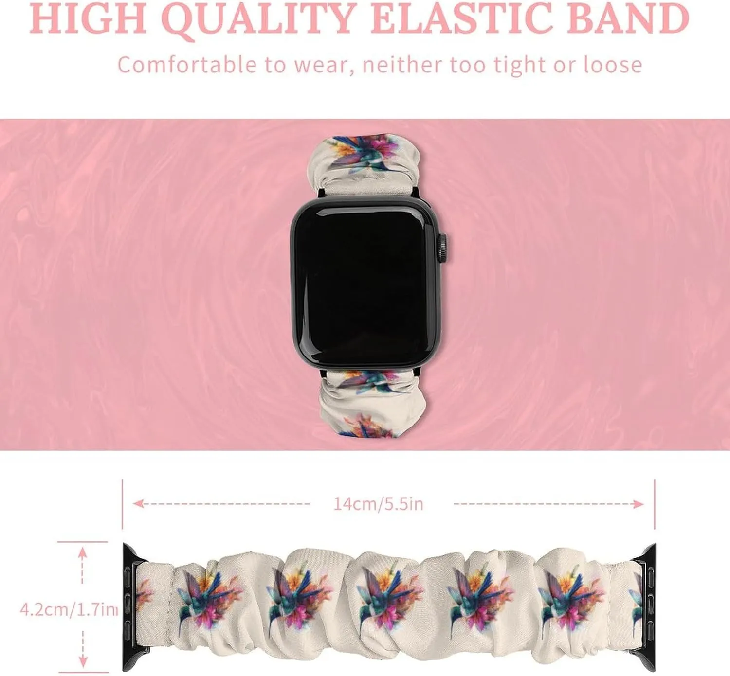 Hummingbird Flower Watercolor Fashion Watch Strap Scrunchies Wristbands Compatible With IWatch Series