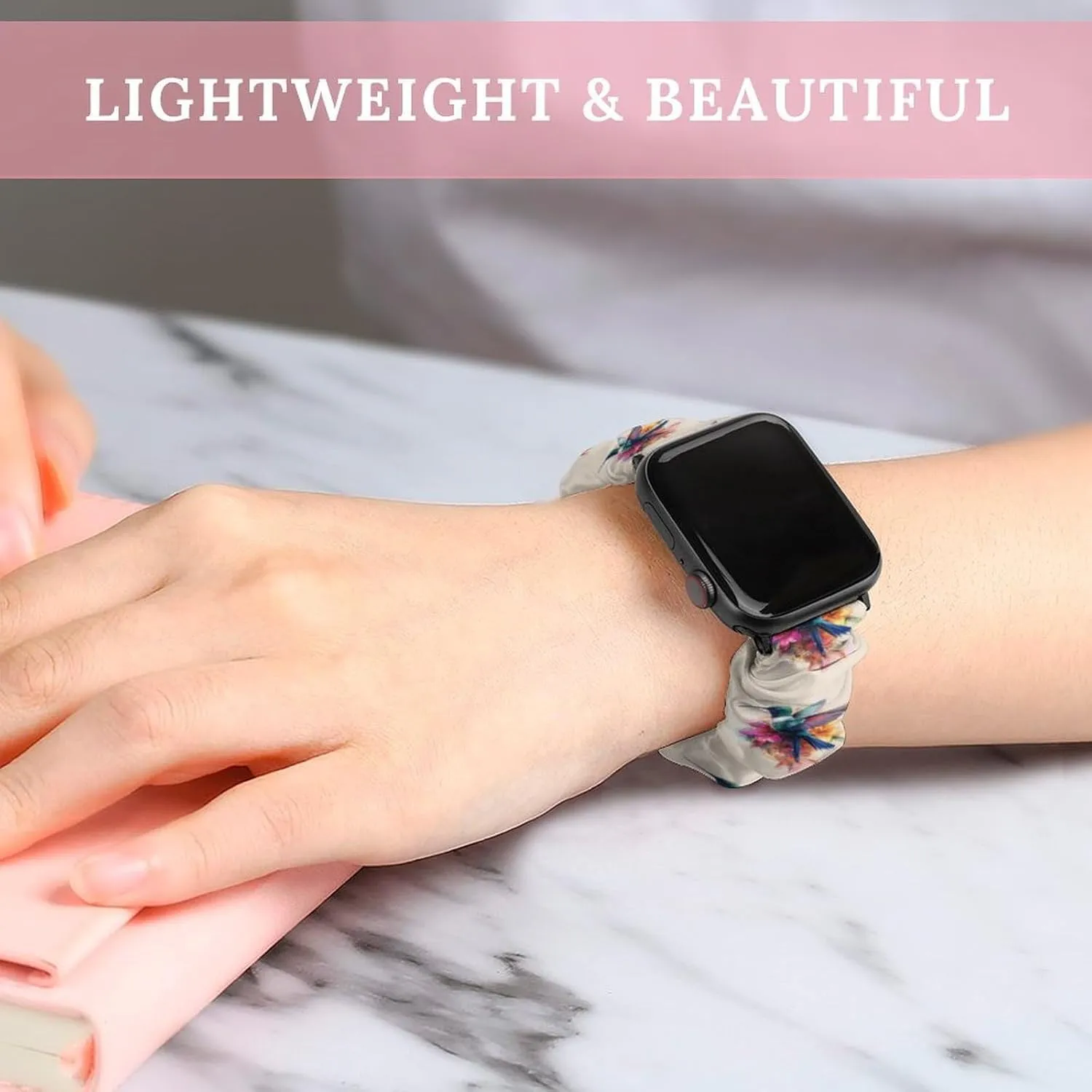 Hummingbird Flower Watercolor Fashion Watch Strap Scrunchies Wristbands Compatible With IWatch Series