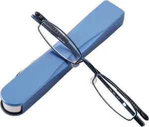 I-Mag Mini Slim Metal Spring Hinge Reading Glasses with Slide Open Hard Case (Blue, 2.00) by I-Mag Reading Glasses