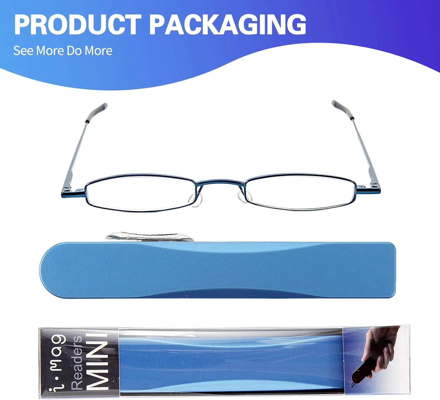 I-Mag Mini Slim Metal Spring Hinge Reading Glasses with Slide Open Hard Case (Blue, 2.00) by I-Mag Reading Glasses
