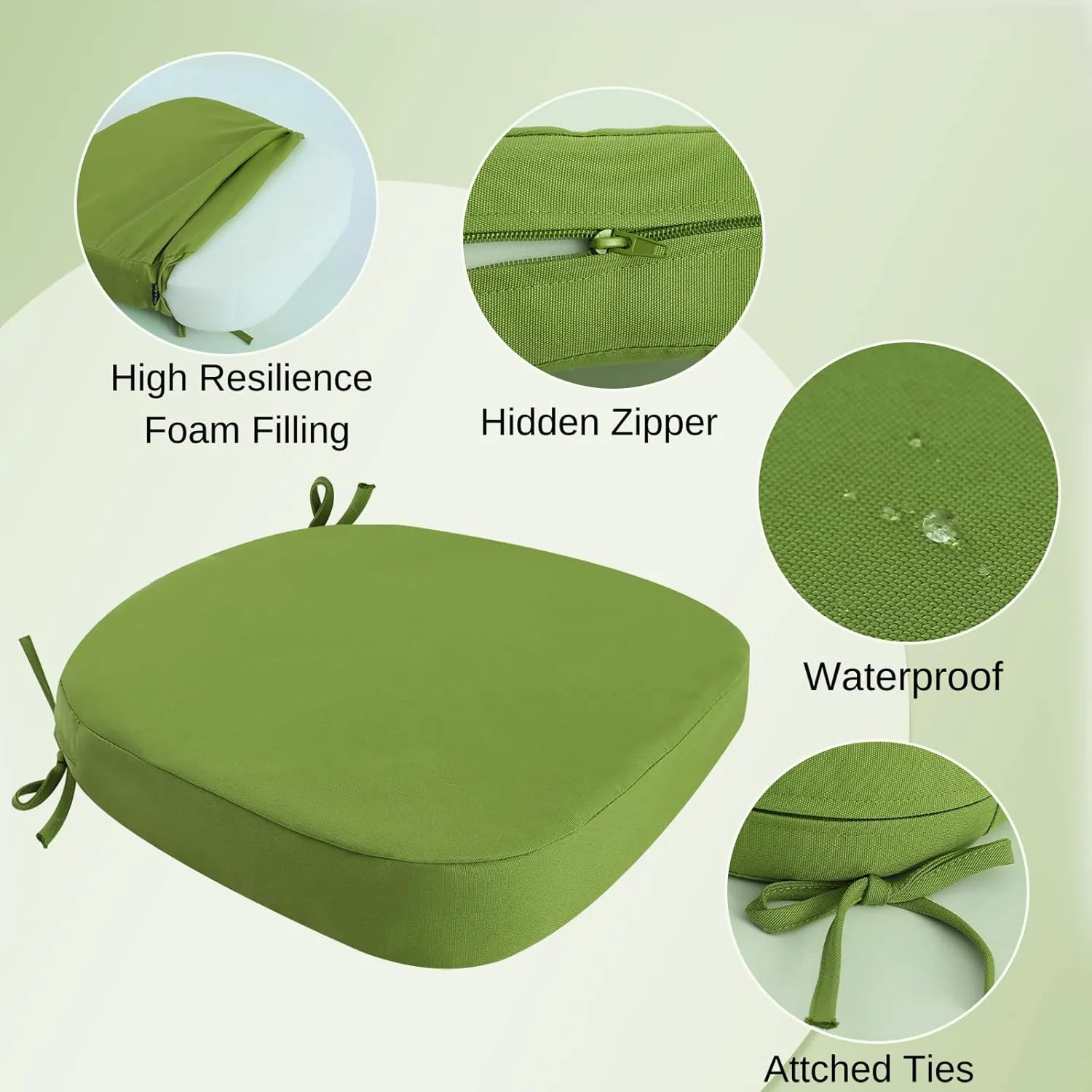 idee-home Outdoor Chair Cushions Set of 2, 17" x 17" x 3" Thick Patio Furniture Outdoor Seat Cushions Waterproof with Ties, Dining Pads
