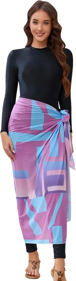 IDOPIP Muslim Burkini Swimsuit for Women's One Piece Swimsuit with Beach Skirt Cover up Sarong Pants Hijab 5PCS Bathing Suit