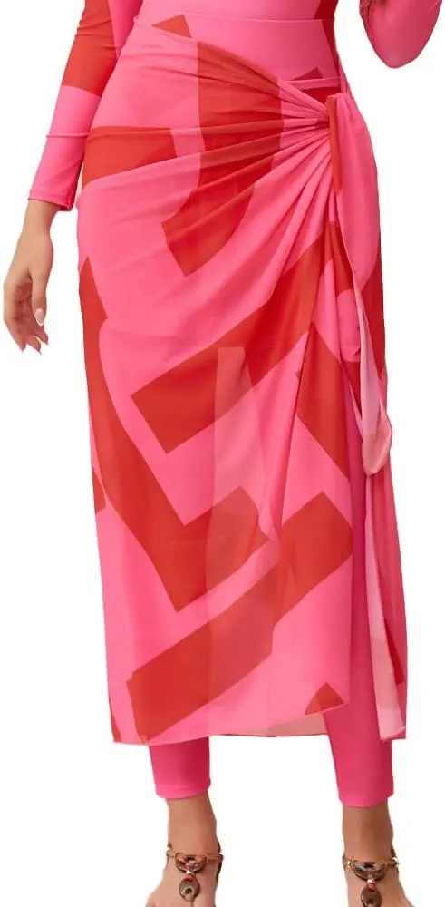 IDOPIP Muslim Burkini Swimsuit for Women's One Piece Swimsuit with Beach Skirt Cover up Sarong Pants Hijab 5PCS Bathing Suit