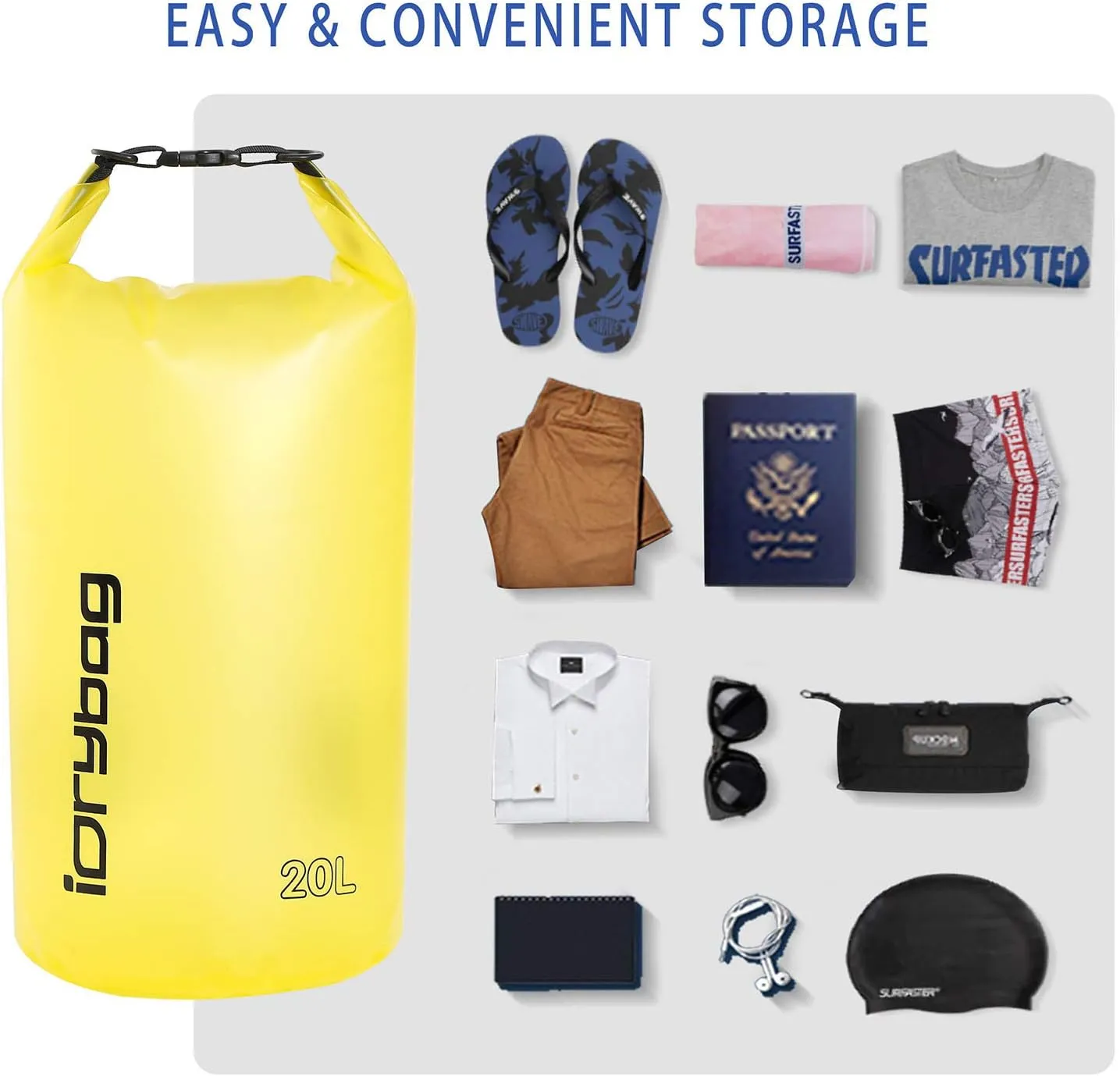 IDRYBAG Clear Dry Bag Waterproof 2L/5L/10L/15L/20L, Small Dry Sack Waterproof Bag for Kayaking