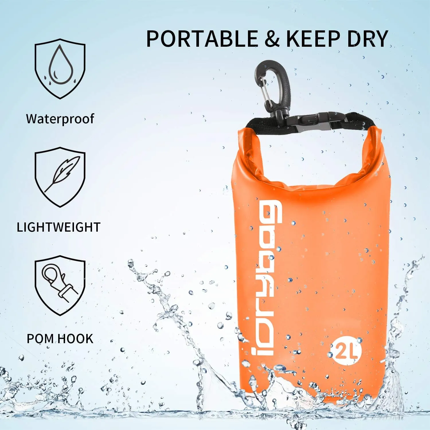 IDRYBAG Clear Dry Bag Waterproof 2L/5L/10L/15L/20L, Small Dry Sack Waterproof Bag for Kayaking
