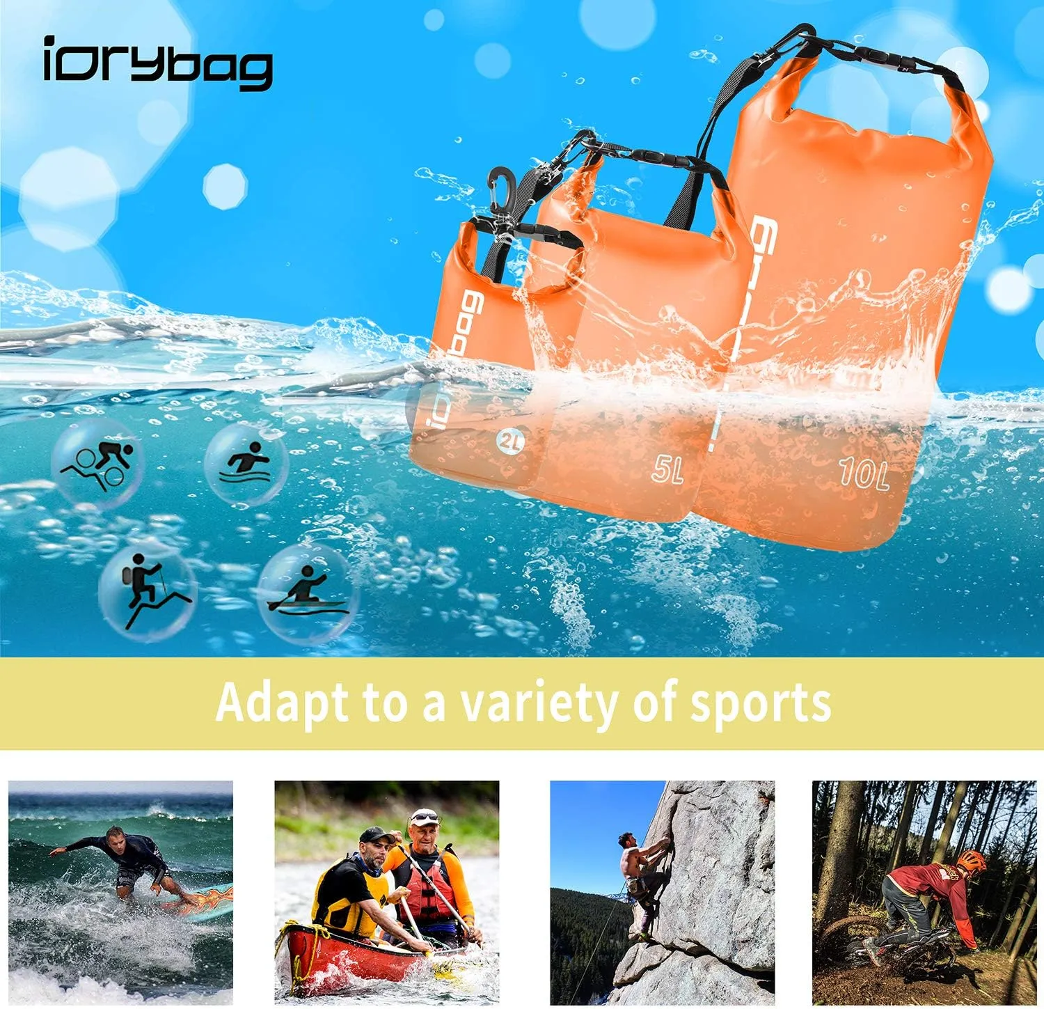 IDRYBAG Clear Dry Bag Waterproof 2L/5L/10L/15L/20L, Small Dry Sack Waterproof Bag for Kayaking