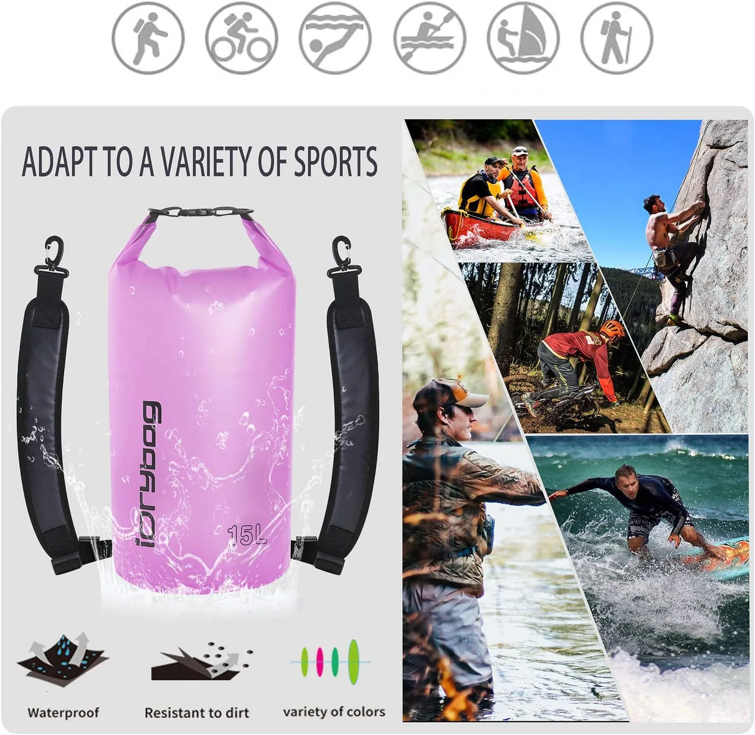 IDRYBAG Clear Dry Bag Waterproof 2L/5L/10L/15L/20L, Small Dry Sack Waterproof Bag for Kayaking