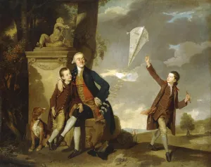 iiRTTFiRT Famous Artwork Picture Poster Modern Group Portrait of George Fitzgerald with His Sons Georgeeen Flying a Kite by Johan Zoffany Pop Art for Home Decor 60x90cm