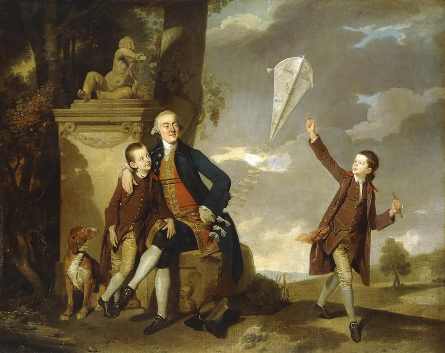 iiRTTFiRT Famous Artwork Picture Poster Modern Group Portrait of George Fitzgerald with His Sons Georgeeen Flying a Kite by Johan Zoffany Pop Art for Home Decor 60x90cm