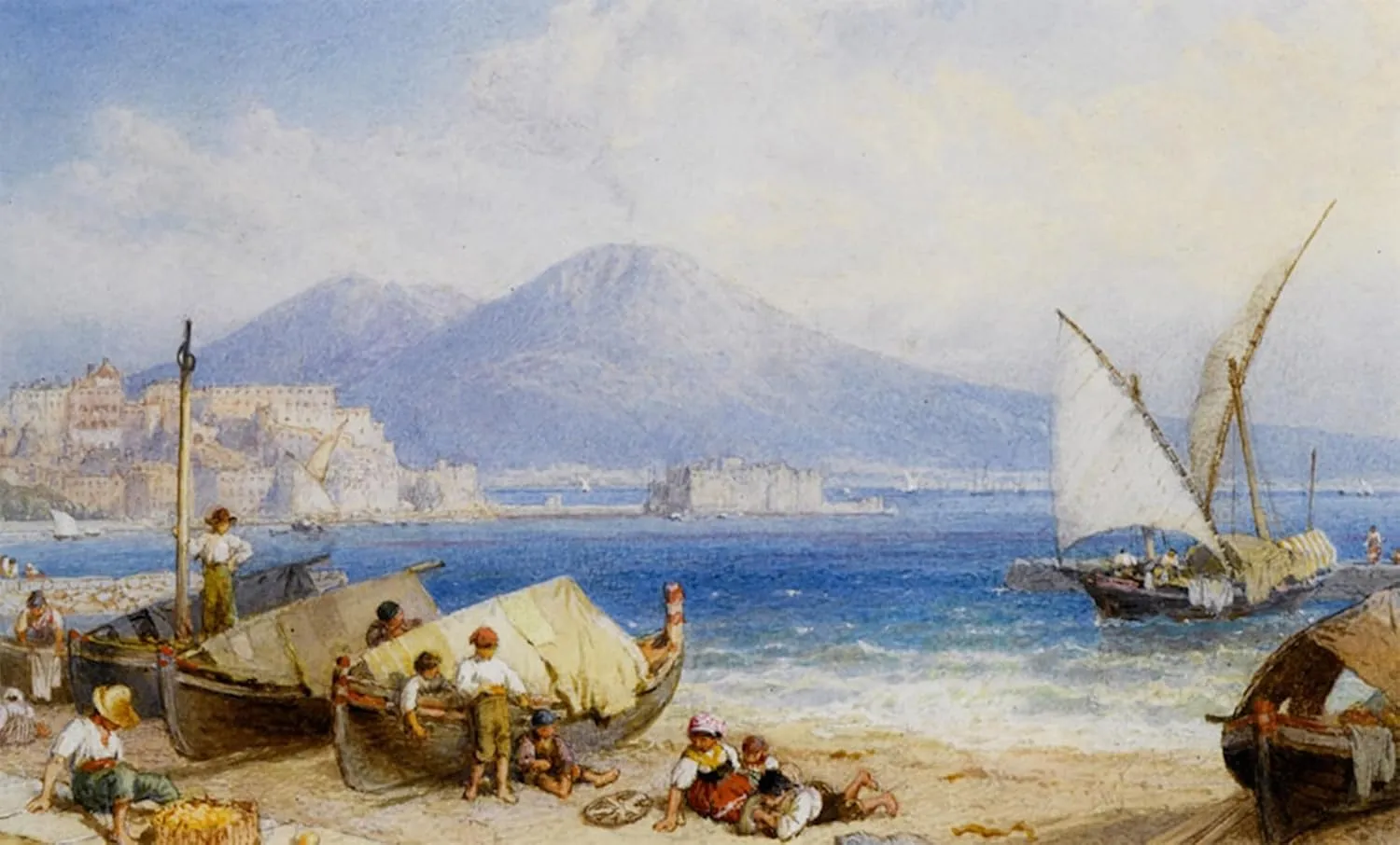 iiRTTFiRT Famous Artwork Picture Poster Modern View of the Bay of Naples by Myles Birket Foster R.w.s. Pop Art for Home Decor 60x90cm