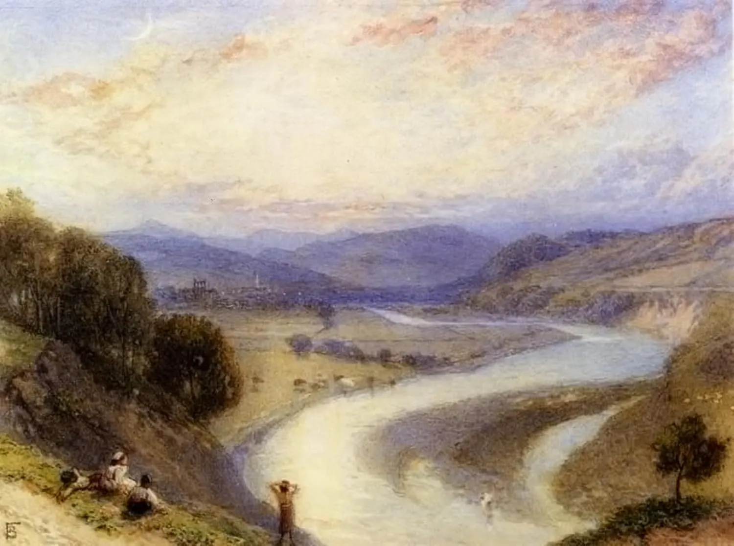 iiRTTFiRT Famous Prints Pictures Wall Print Artwork Melrose Abbey From the Banks of the Tweed by Myles Birket Foster R.w.s. Graffiti Painting for Home Decor 60x90cm