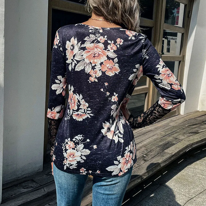 IKEARLAX New Cross-border New 2025 Fashion Tops Pullover Crew Neck Long Sleeve Printed Loose Women's T-Shirt