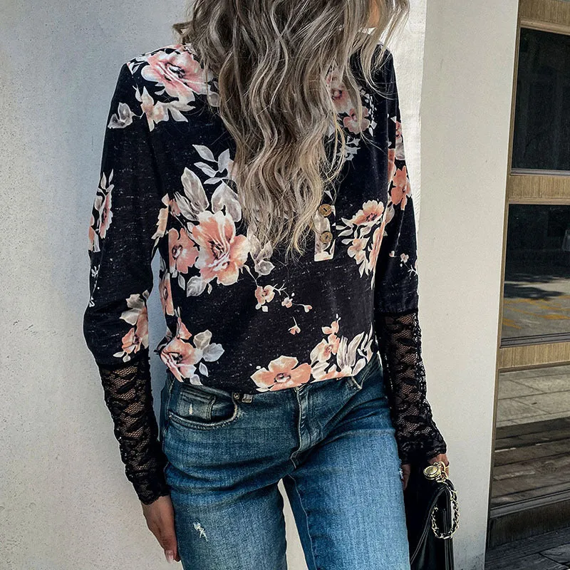 IKEARLAX New Cross-border New 2025 Fashion Tops Pullover Crew Neck Long Sleeve Printed Loose Women's T-Shirt