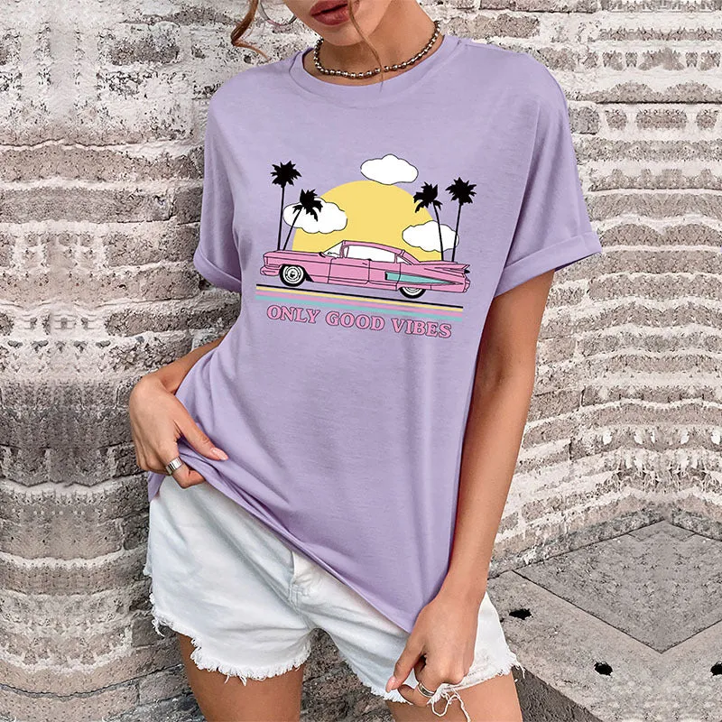 IKEARLAX New popular Summer 2025 Women's Clothing Crew Neck Printed Basic Top Guangzhou Short Sleeve T-Shirt