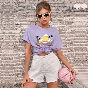 IKEARLAX New popular Summer 2025 Women's Clothing Crew Neck Printed Basic Top Guangzhou Short Sleeve T-Shirt