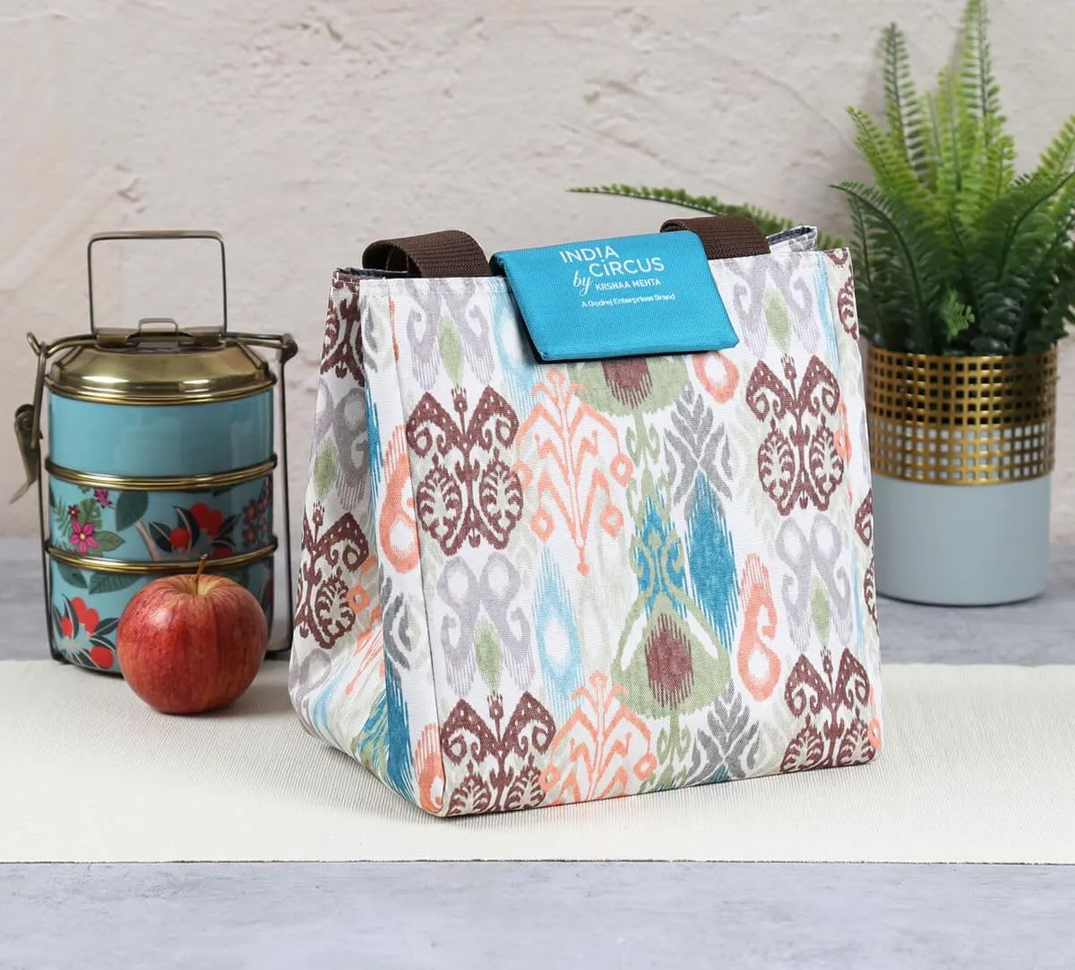 India Cicus by Krsnaa Mehta Artisans of Earth Lunch Bag for Office Women & Men | Printed Hot/Cold Tiffin Box & Bottle Travel Carry Bag | for School Picnic & School | Ideal for Gifting