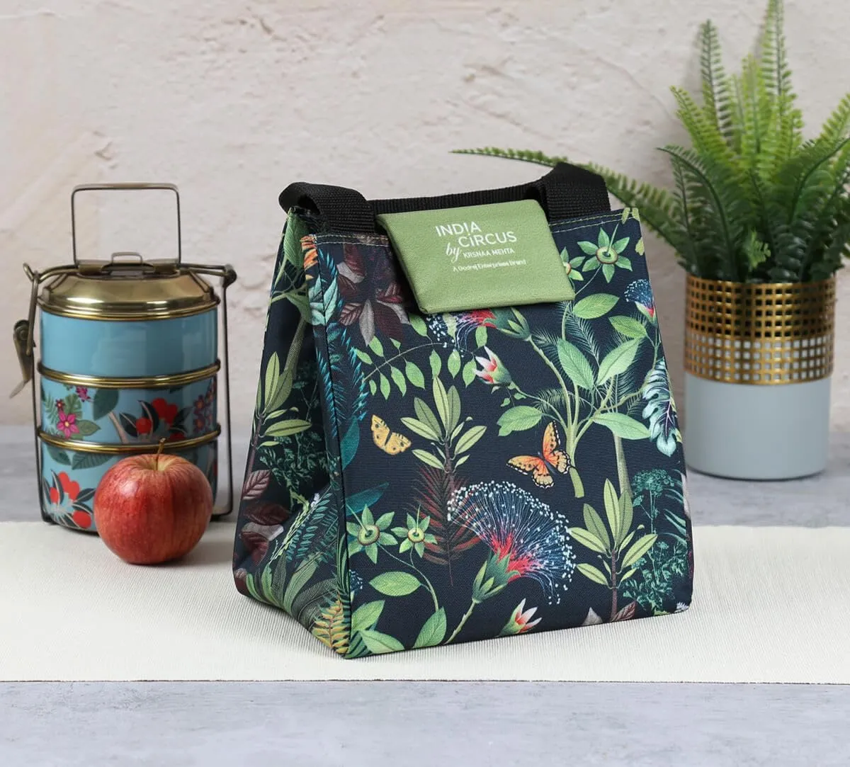 India Cicus by Krsnaa Mehta Equatorial Eden Lunch Bag for Office Women & Men | Printed Hot/Cold Tiffin Box & Bottle Travel Carry Bag | for School Picnic & School | Ideal for Gifting