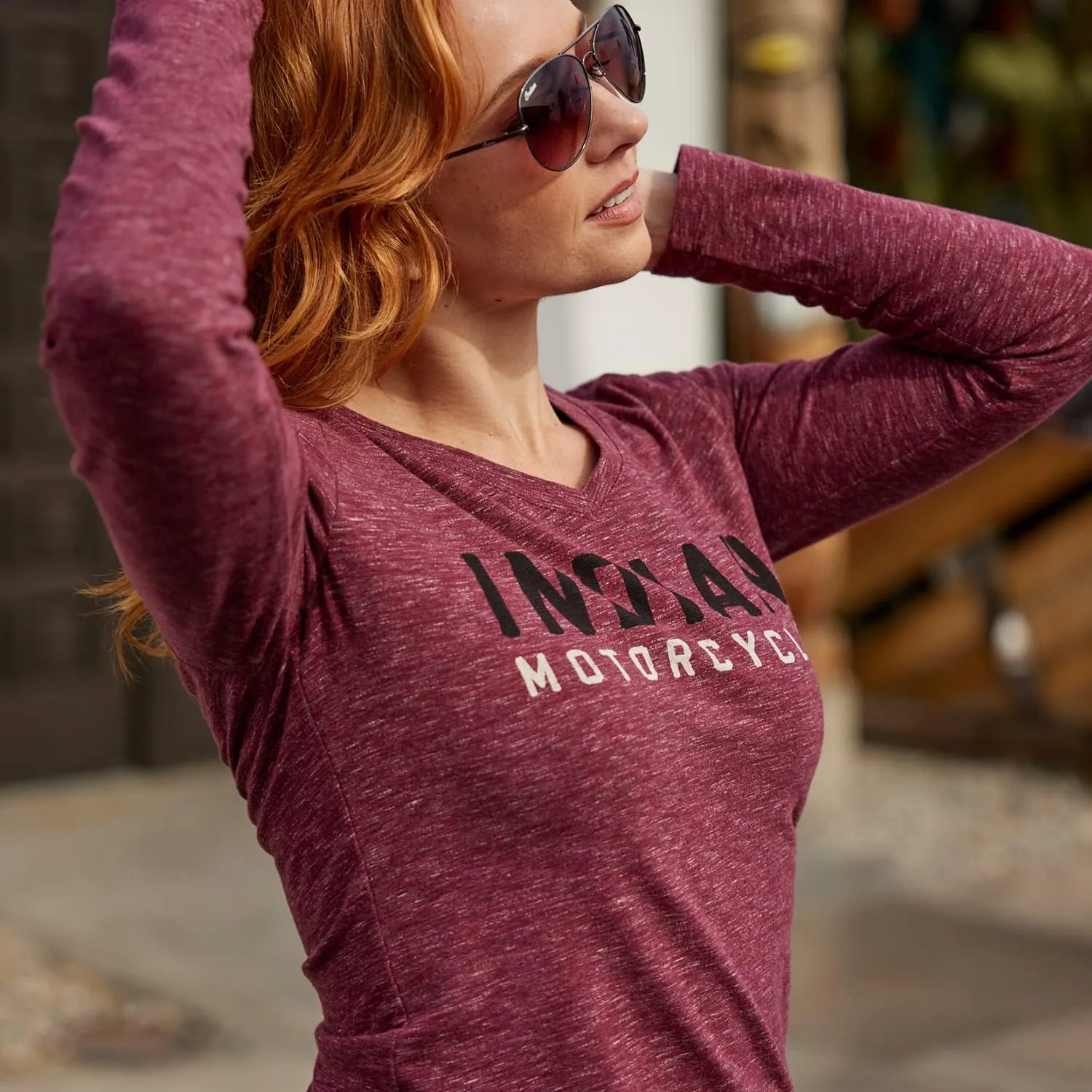 Indian Motorcycle Women's Watercolor Logo Long Sleeve T-Shirt, Red