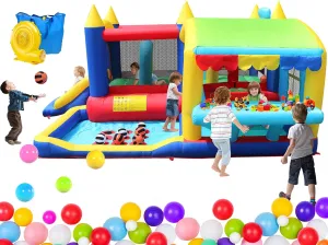 Inflatable Bounce House with Slide, 13.42x10.5x6.07FT Kids Bouncy Castle with Blower,Toy Market Stand, Tic-tac-Toe, Jumping Area, Basketball, Boxing Column, Jumper House for 3-10 Kids Indoor Outdoor