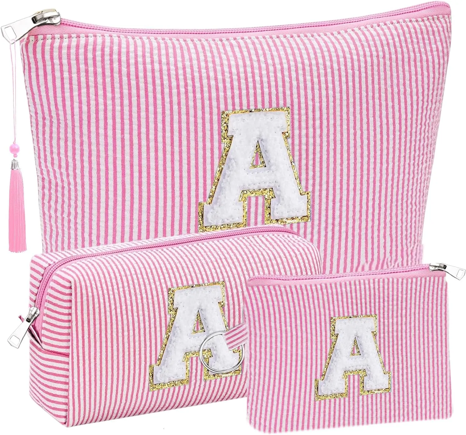 Initial Gifts Travel Cosmetic Makeup Pouch Bags Sets for Purse, Stoney Clover Dupes Pouch Makeup Bag, Personalized Cosmetic Bags Set for Women, Make up Bag for Teen Girls 13 14 15 16 17 (A, Pink)