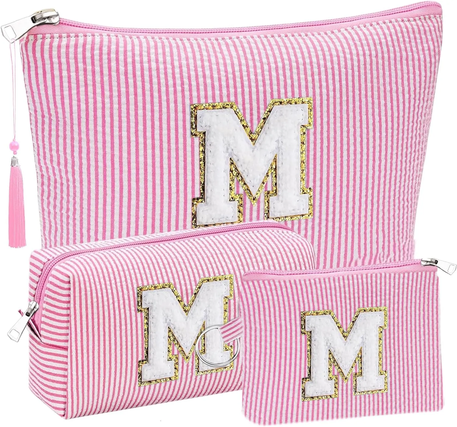 Initial Gifts Travel Cosmetic Makeup Pouch Bags Sets for Purse, Stoney Clover Dupes Pouch Makeup Bag, Personalized Cosmetic Bags Set for Women, Make up Bag for Teen Girls 13 14 15 16 17 (M, Pink)