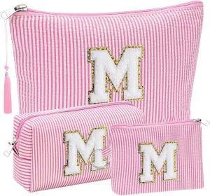 Initial Gifts Travel Cosmetic Makeup Pouch Bags Sets for Purse, Stoney Clover Dupes Pouch Makeup Bag, Personalized Cosmetic Bags Set for Women, Make up Bag for Teen Girls 13 14 15 16 17 (M, Pink)