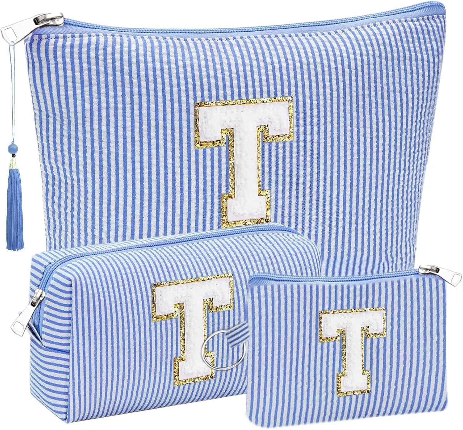 Initial Gifts Travel Cosmetic Makeup Pouch Bags Sets for Purse, Stoney Clover Dupes Pouch Makeup Bag, Personalized Cosmetic Bags Set for Women, Make up Bag for Teen Girls 13 14 15 16 17 (T, Blue)