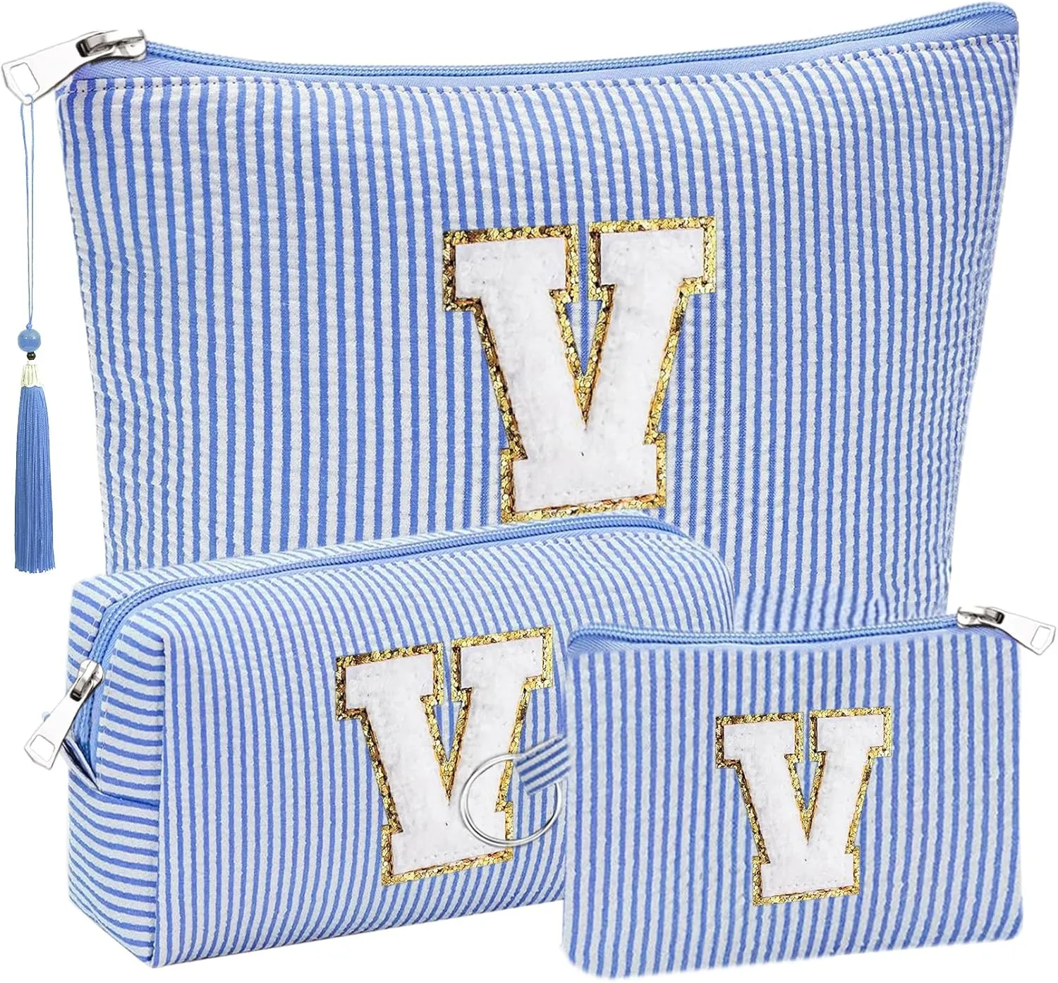 Initial Gifts Travel Cosmetic Makeup Pouch Bags Sets for Purse, Stoney Clover Dupes Pouch Makeup Bag, Personalized Cosmetic Bags Set for Women, Make up Bag for Teen Girls 13 14 15 16 17 (V, Blue)