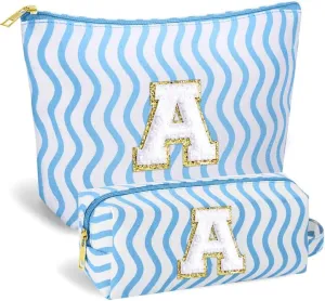 Initial Makeup Bag - Cute Makeup Bag Girl Makeup Bag, Personalized Gifts Teen Girl Gifts Toiletry Bag Cosmetic Travel Bag Makeup Bags Daughter Gifts Mom Gift Birthday Gifts for Women (Blue A)