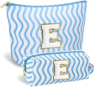 Initial Makeup Bag - Cute Makeup Bag Girl Makeup Bag, Personalized Gifts Teen Girl Gifts Toiletry Bag Cosmetic Travel Bag Makeup Bags Daughter Gifts Mom Gift Birthday Gifts for Women (Blue E)