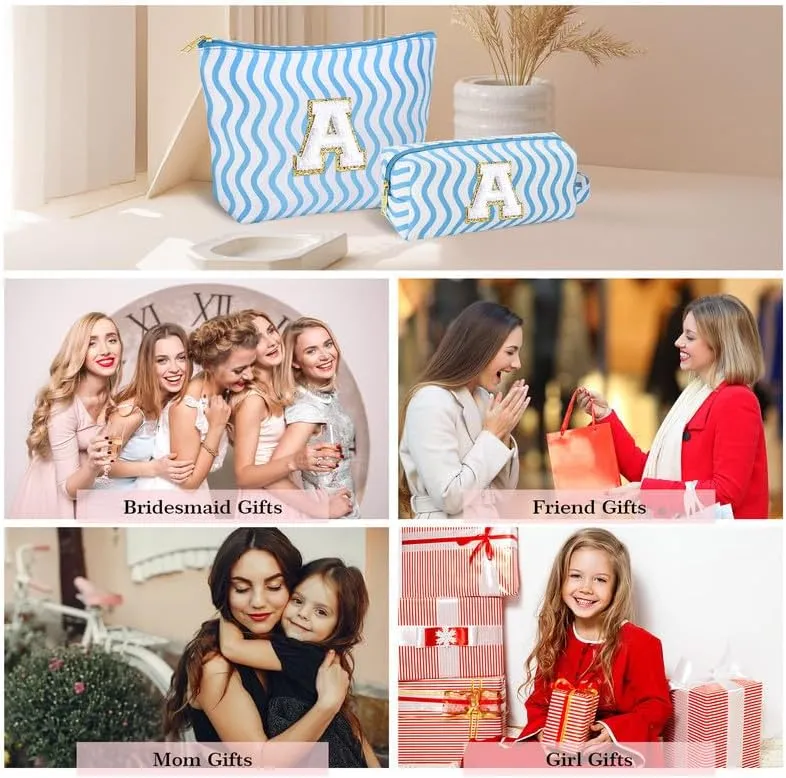 Initial Makeup Bag - Cute Makeup Bag Girl Makeup Bag, Personalized Gifts Teen Girl Gifts Toiletry Bag Cosmetic Travel Bag Makeup Bags Daughter Gifts Mom Gift Birthday Gifts for Women (Blue E)