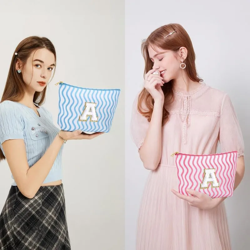 Initial Makeup Bag - Cute Makeup Bag Girl Makeup Bag, Personalized Gifts Teen Girl Gifts Toiletry Bag Cosmetic Travel Bag Makeup Bags Daughter Gifts Mom Gift Birthday Gifts for Women (Blue E)