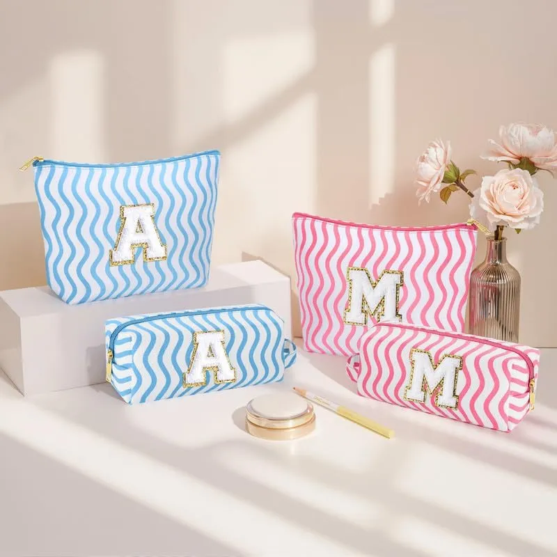 Initial Makeup Bag - Cute Makeup Bag Girl Makeup Bag, Personalized Gifts Teen Girl Gifts Toiletry Bag Cosmetic Travel Bag Makeup Bags Daughter Gifts Mom Gift Birthday Gifts for Women (Blue E)