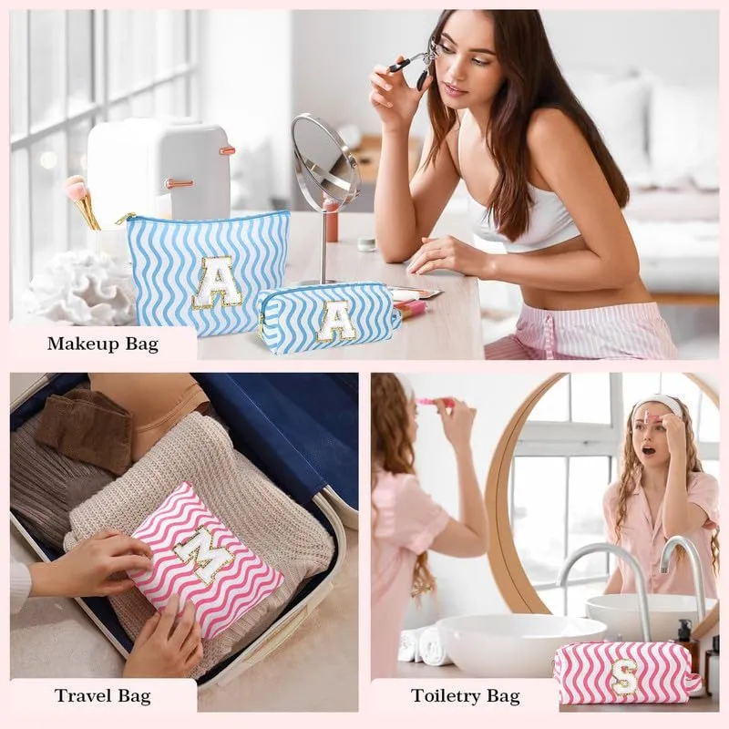 Initial Makeup Bag - Cute Makeup Bag Girl Makeup Bag, Personalized Gifts Teen Girl Gifts Toiletry Bag Cosmetic Travel Bag Makeup Bags Daughter Gifts Mom Gift Birthday Gifts for Women (Blue E)