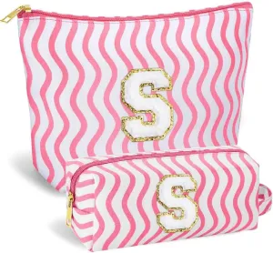 Initial Makeup Bag - Teen Girl Gifts Cute Make Up Case Personalized Gifts Toiletry Bags Large Cosmetic Travel Bag Daughter Mom Gift Birthday Gifts for Women(Pink S)