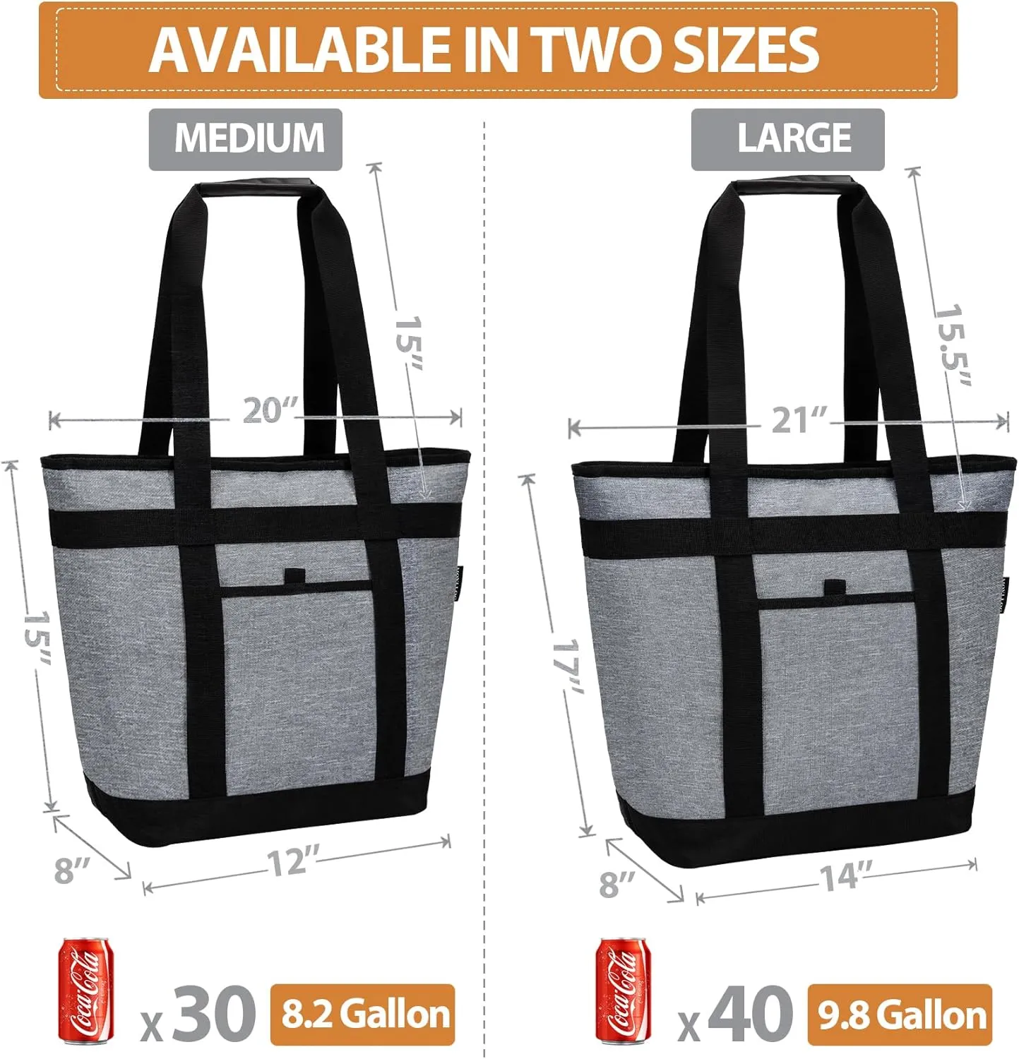 Insulated Cooler Bag, Reusable Grocery Bags for Hot/Cold Food, Thermal Food Delivery Bag for Beach, Travel, Picnics
