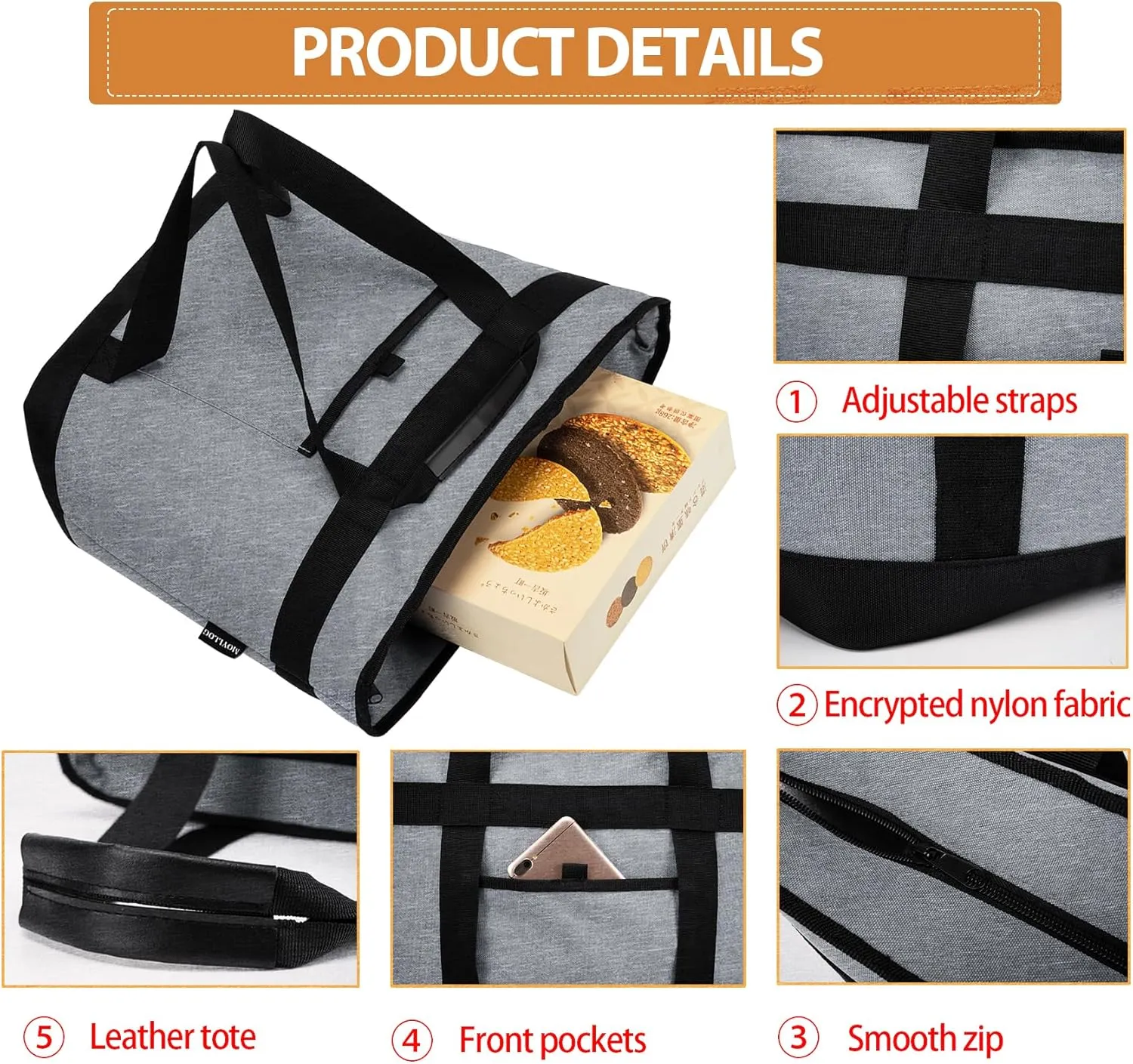 Insulated Cooler Bag, Reusable Grocery Bags for Hot/Cold Food, Thermal Food Delivery Bag for Beach, Travel, Picnics
