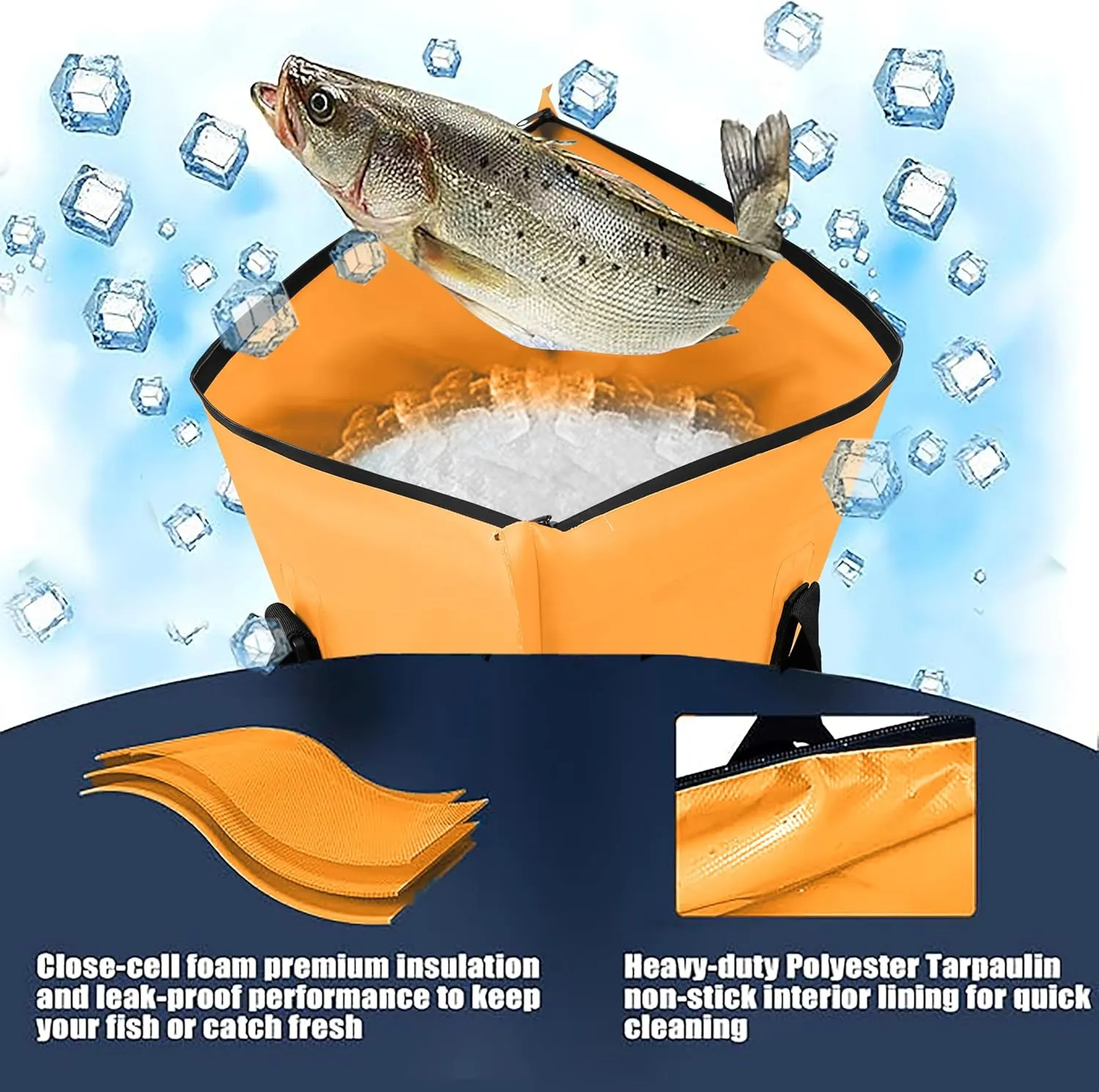 Insulated Fish Bag Cooler for Fishing 40x17 47x17Inches,Kill Bag with Drain Valve