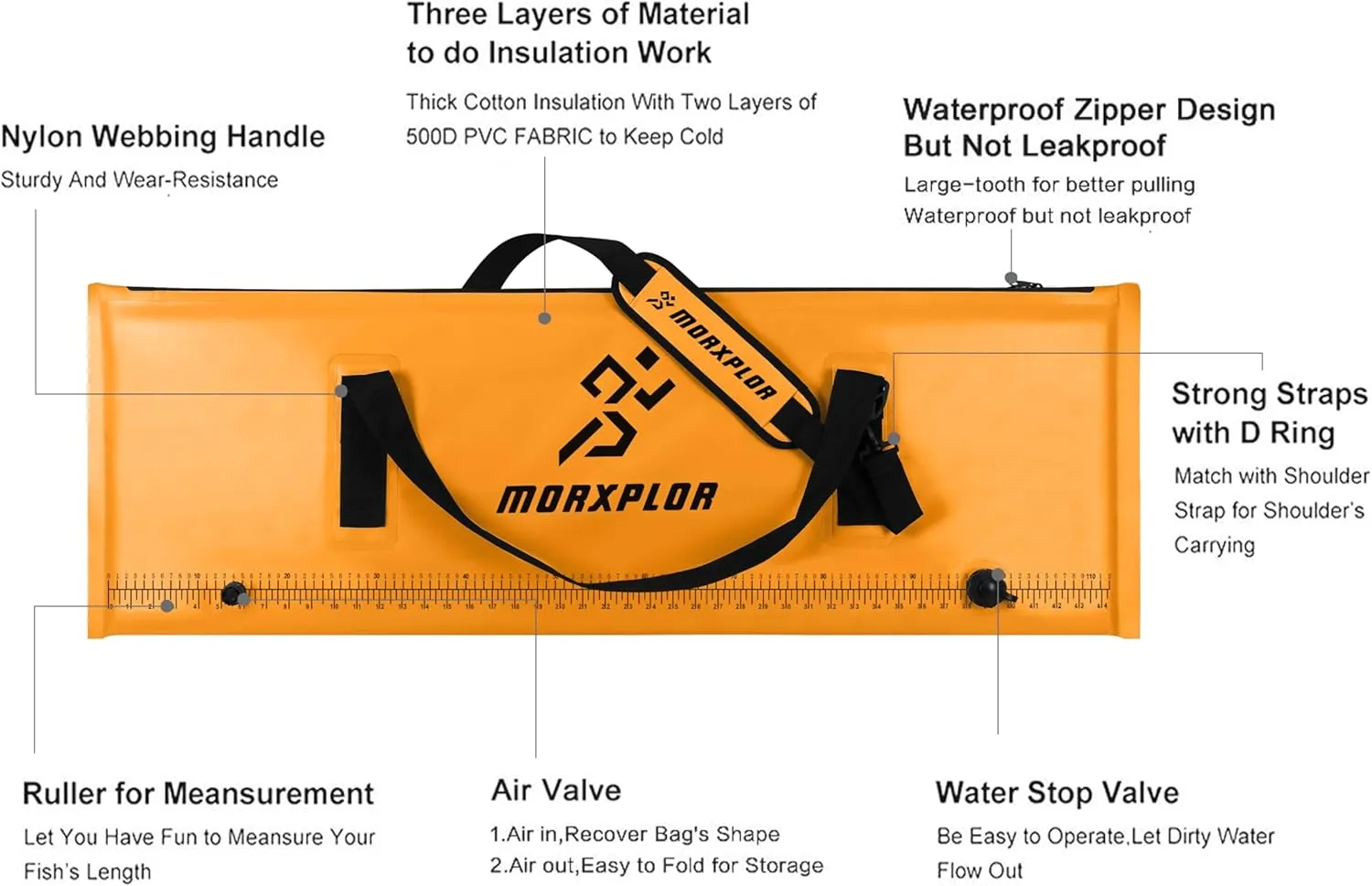 Insulated Fish Bag Cooler for Fishing 40x17 47x17Inches,Kill Bag with Drain Valve