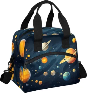 Insulated Lunch Bag for Men Women Adult, Pluto Venus Mars Jupiter Skyrocket Reusable Lunch Box with Adjustable Shoulder Strap Large Leakproof Cooler Bag for Picnic Work