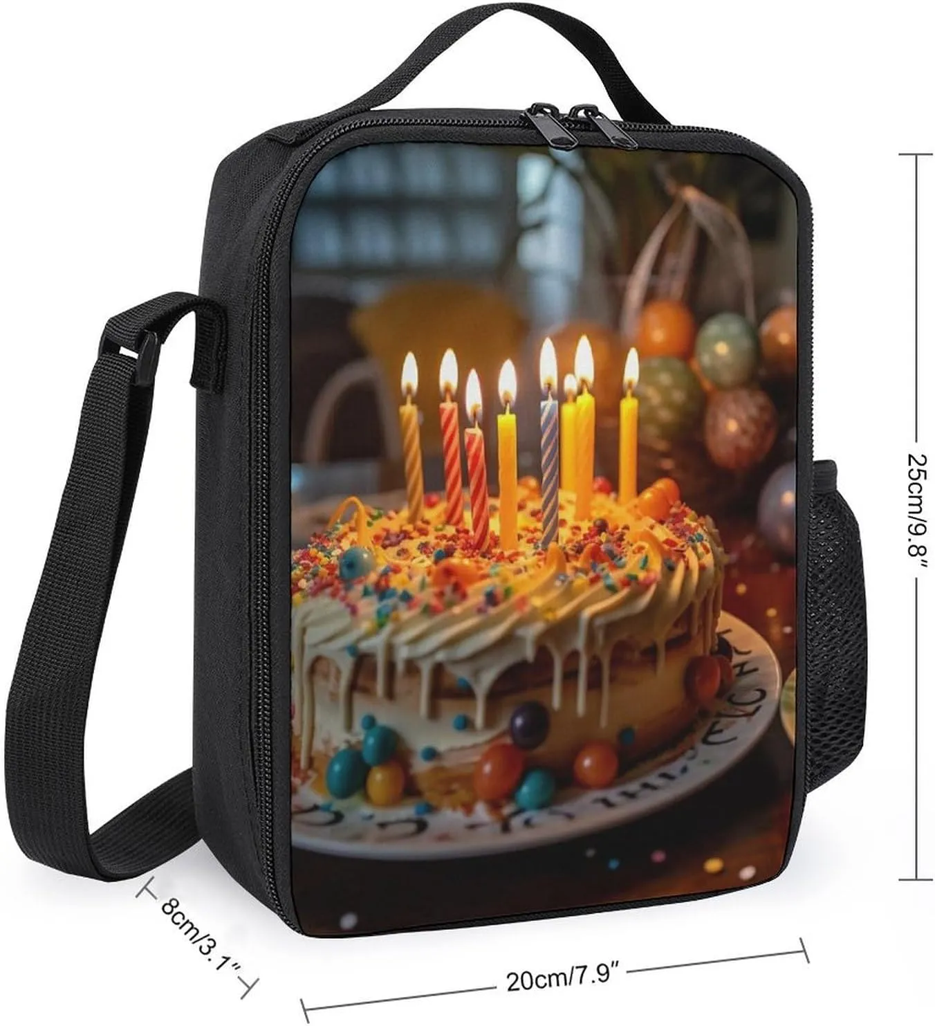 Insulated Lunch Bag Lunch Box for Women Men Candles on Birthday Cake Lunch Tote Bags for Work Office