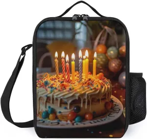 Insulated Lunch Bag Lunch Box for Women Men Candles on Birthday Cake Lunch Tote Bags for Work Office