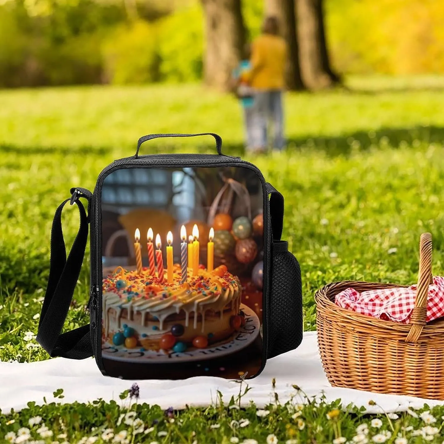Insulated Lunch Bag Lunch Box for Women Men Candles on Birthday Cake Lunch Tote Bags for Work Office